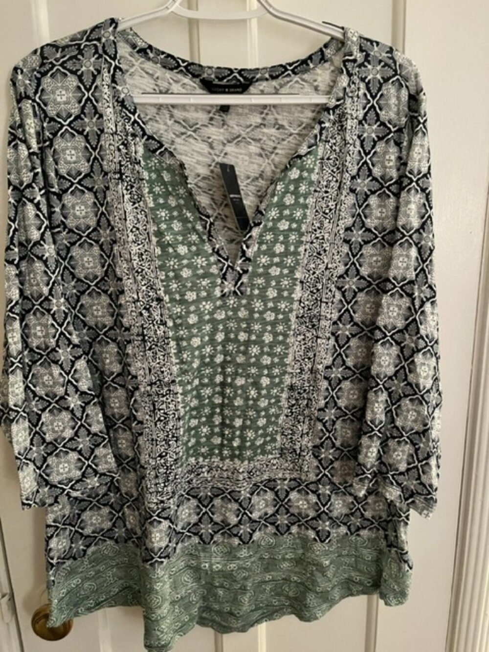 Lucky Brand Green and Black Printed Tunic